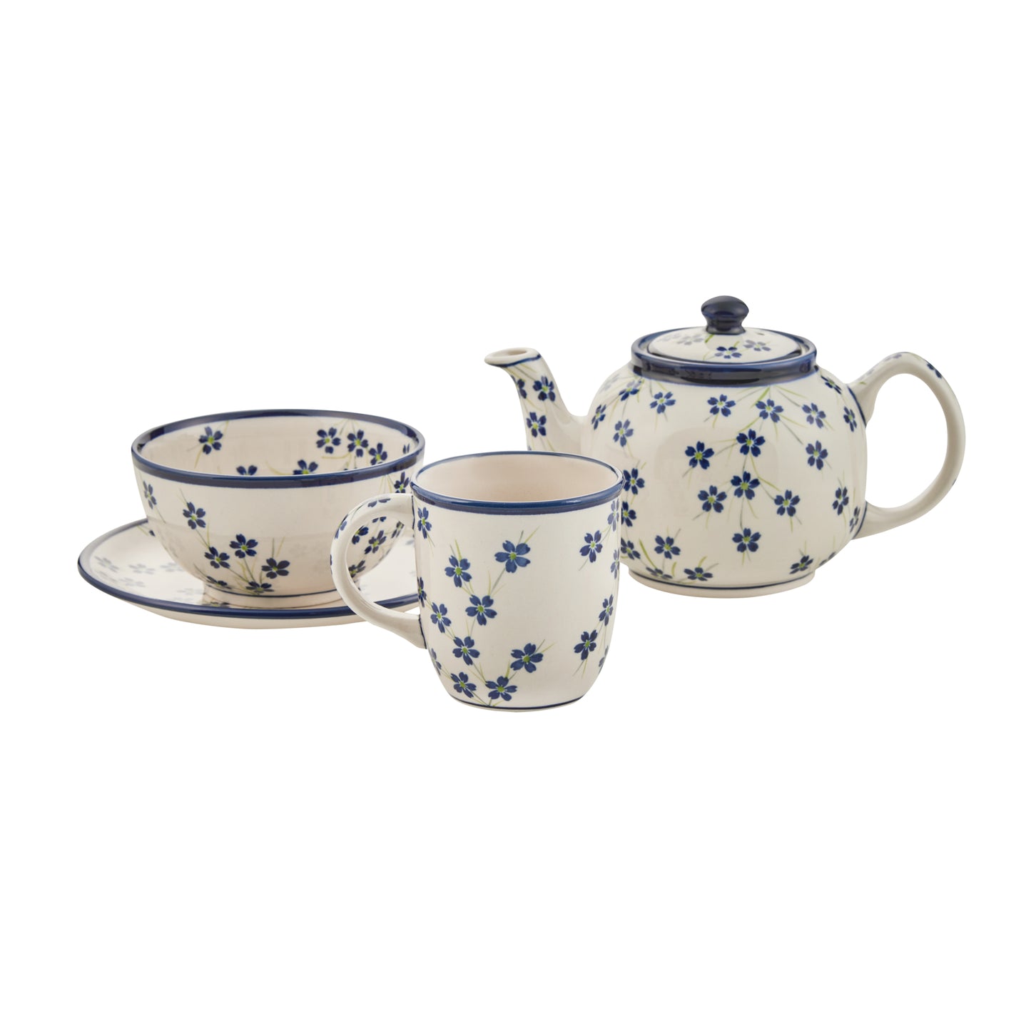 4er-Set Handgefertigte Keramik Frühstücksteller – Bunzlauer Keramik | Landhaus | Ø 19,5 cm Spülmaschinenfest | Kuchenteller | Dessertteller